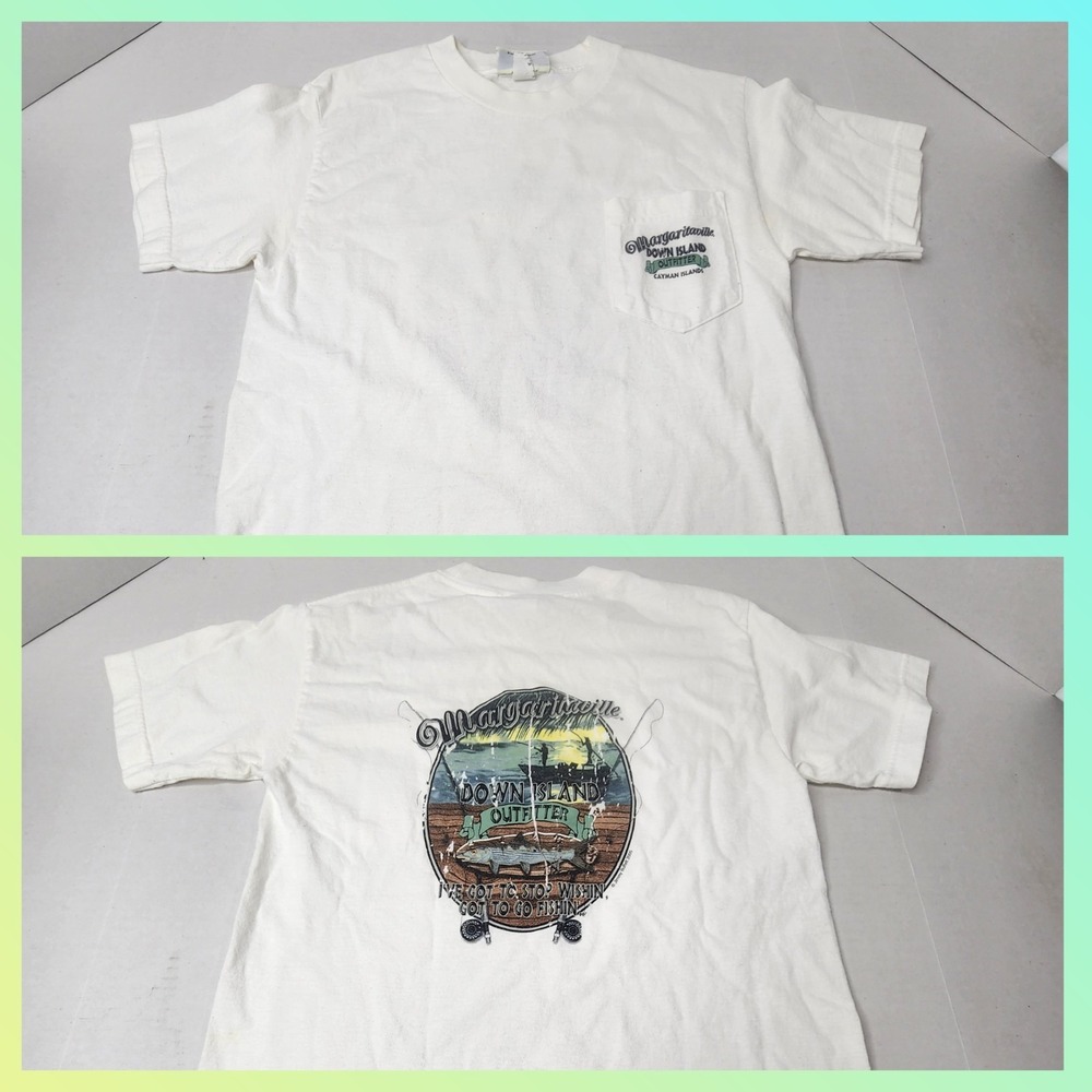Margaritaville T-Shirt Mens Small Pocket Tee Grand Turk Down Island Fishing 2005